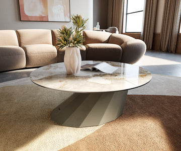 Round Coffee Table Aurora 90x90cm Ceramic Minas Melange Beige Parabi Frame Metal Titanium