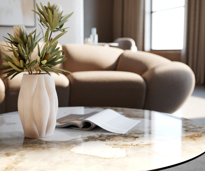 Round Coffee Table Aurora 90x90cm Ceramic Minas Melange Beige Parabi Frame Metal Titanium