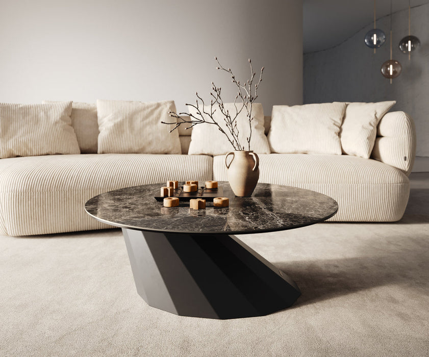 Round Coffee Table Aurora 90x90cm Ceramic Emperador Extra Lucidato Parabi Frame Metal Black