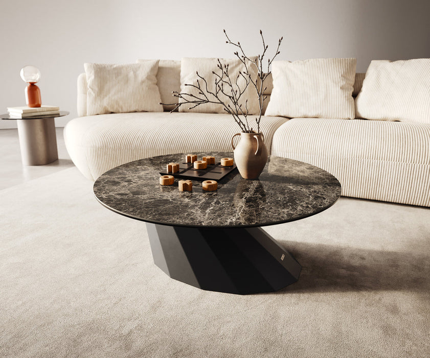 Round Coffee Table Aurora 90x90cm Ceramic Emperador Extra Lucidato Parabi Frame Metal Black