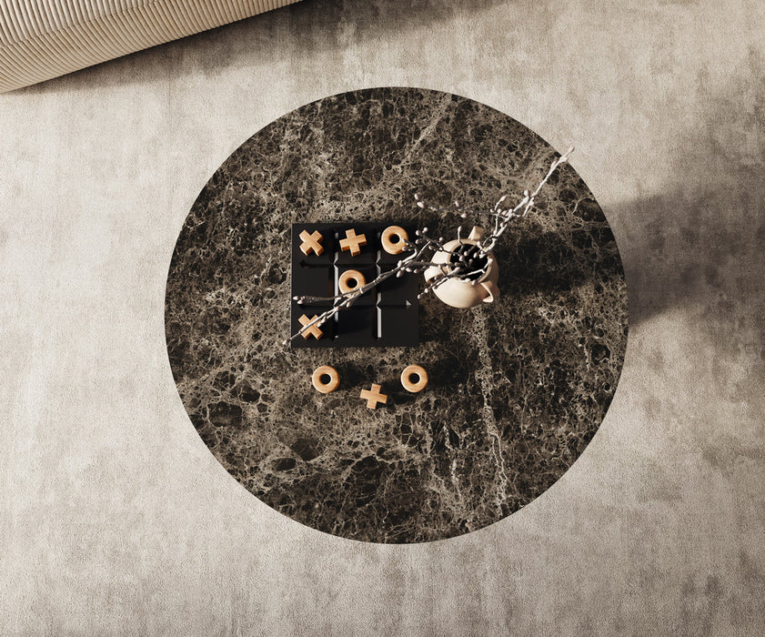 Round Coffee Table Aurora 90x90cm Ceramic Emperador Extra Lucidato Parabi Frame Metal Black
