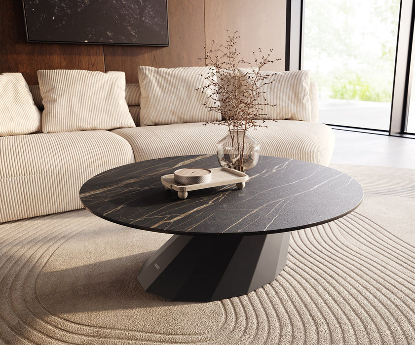 Round Coffee Table Aurora 100x100cm Ceramic Noir Desir Brown Parabi Frame Metal Black