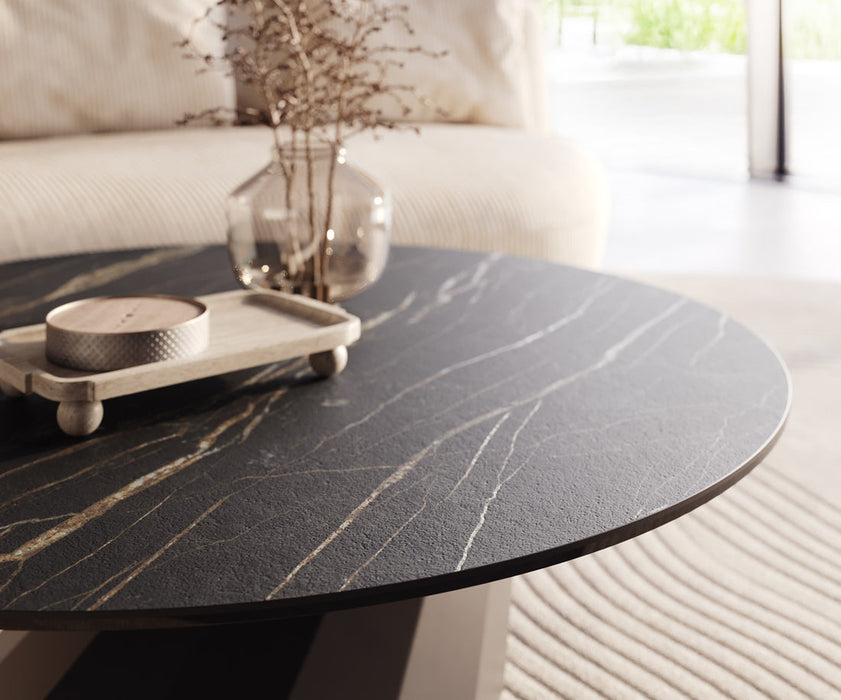 Round Coffee Table Aurora 100x100cm Ceramic Noir Desir Brown Parabi Frame Metal Black