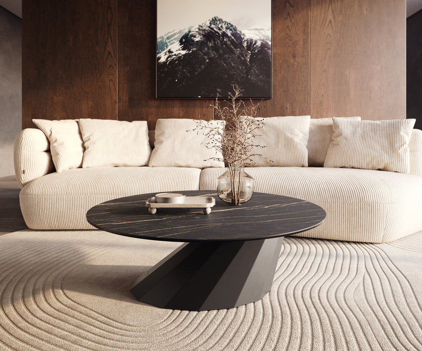 Round Coffee Table Aurora 100x100cm Ceramic Noir Desir Brown Parabi Frame Metal Black