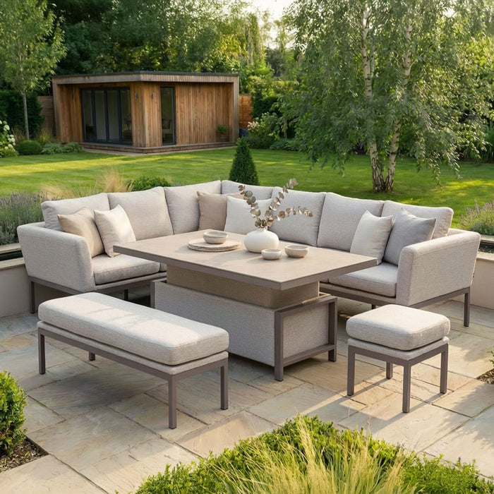 Outdoor Fabric Pulse Rectangular Corner Dining Set with Rising Table