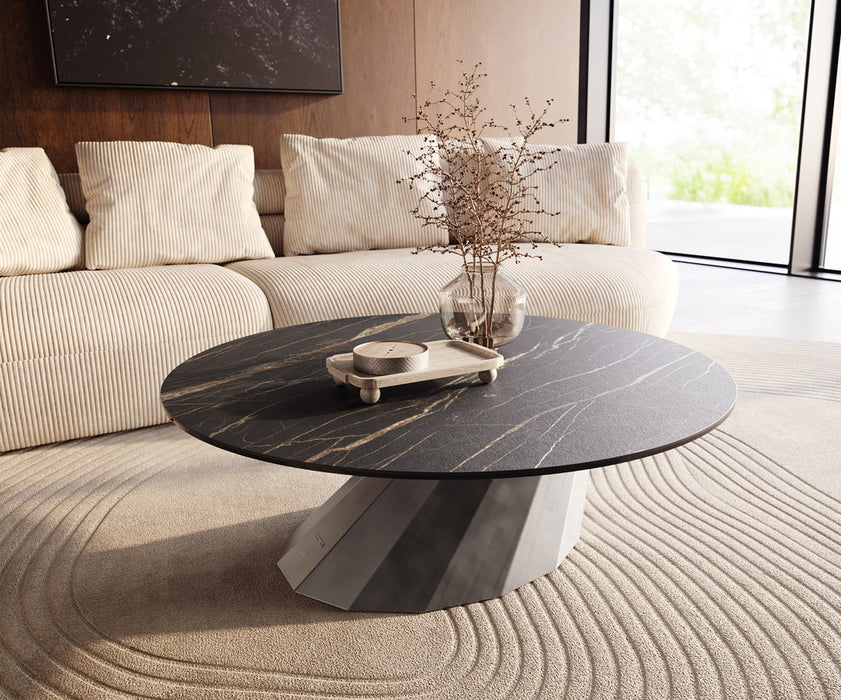 Round Coffee Table Aurora 100x100cm Ceramic Noir Desir Brown Parabi Frame Metal Silver