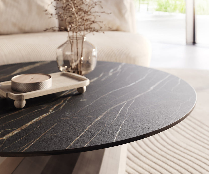 Round Coffee Table Aurora 100x100cm Ceramic Noir Desir Brown Parabi Frame Metal Silver