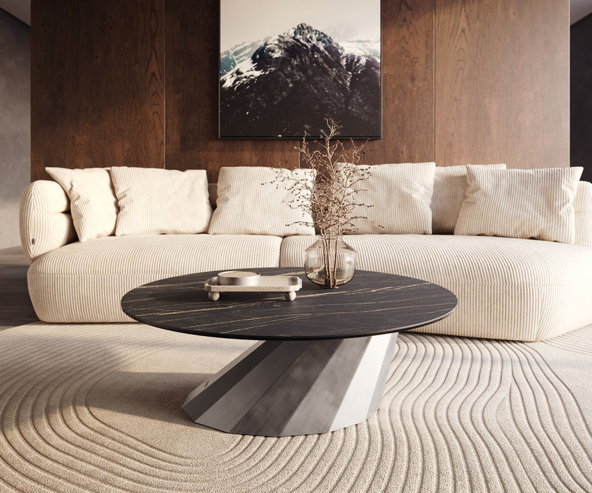 Round Coffee Table Aurora 100x100cm Ceramic Noir Desir Brown Parabi Frame Metal Silver