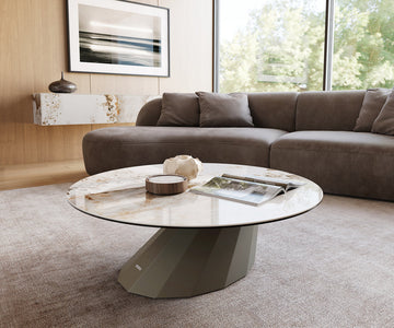 Round Coffee Table Aurora 100x100cm Ceramic Minas Melange Beige Parabi Frame Metal Titanium