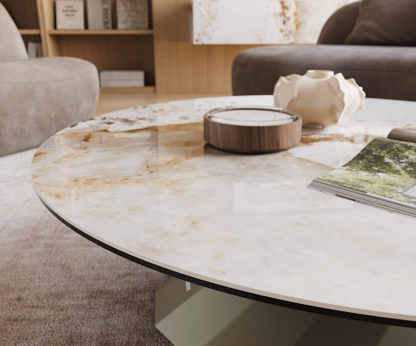 Round Coffee Table Aurora 100x100cm Ceramic Minas Melange Beige Parabi Frame Metal Titanium