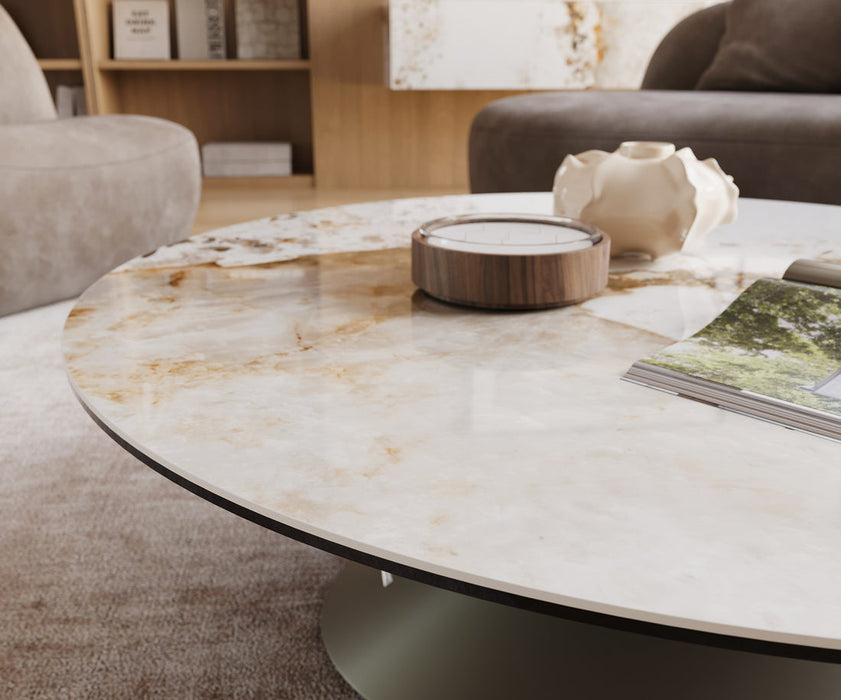 Round Coffee Table Aurora 100x100cm Ceramic Minas Melange Beige Cone Frame Titanium