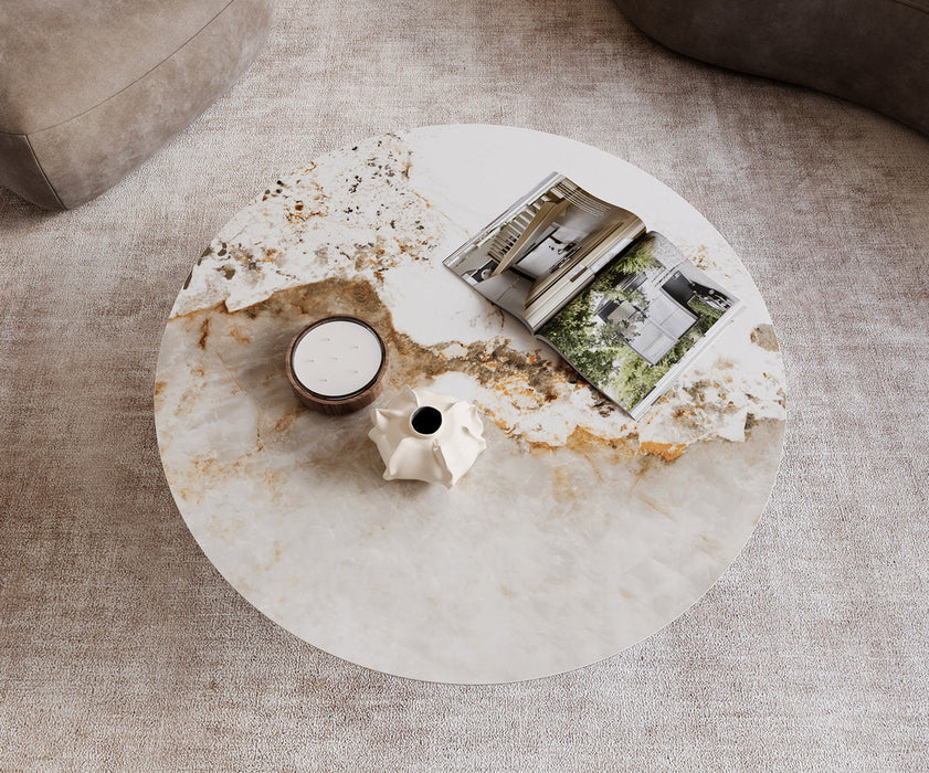 Round Coffee Table Aurora 100x100cm Ceramic Minas Melange Beige Cone Frame Titanium