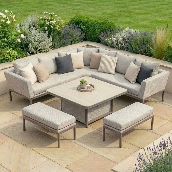 Outdoor Fabric Pulse Deluxe Square Corner Dining Set with Rising Table