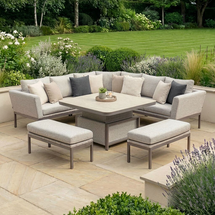Outdoor Fabric Pulse Deluxe Square Corner Dining Set with Rising Table