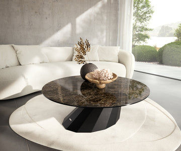 Round Coffee Table Aurora 100x100cm Ceramic Emperador Extra Lucidato Parabi Frame Metal Black