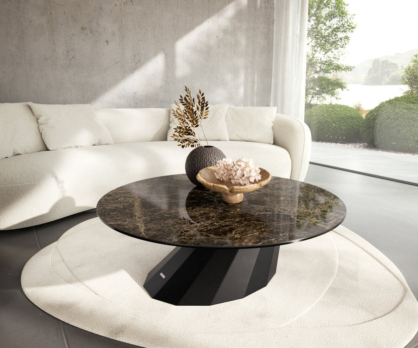 Round Coffee Table Aurora 100x100cm Ceramic Emperador Extra Lucidato Parabi Frame Metal Black