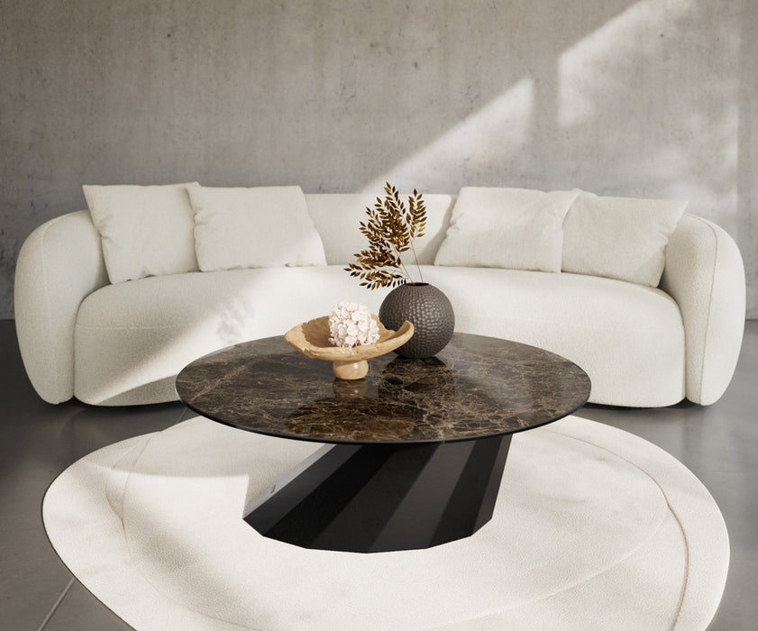 Round Coffee Table Aurora 100x100cm Ceramic Emperador Extra Lucidato Parabi Frame Metal Black