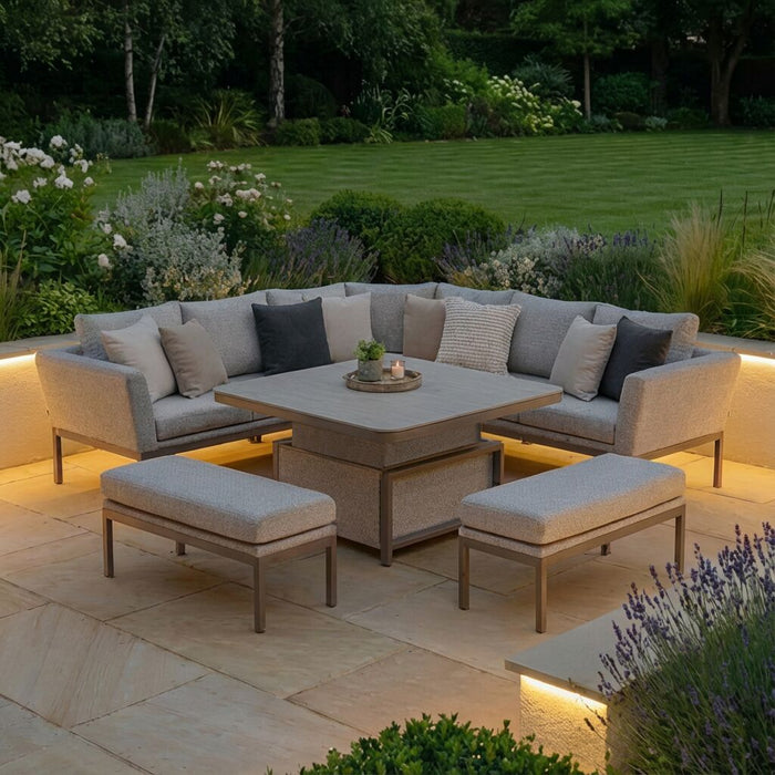 Outdoor Fabric Pulse Deluxe Square Corner Dining Set with Rising Table