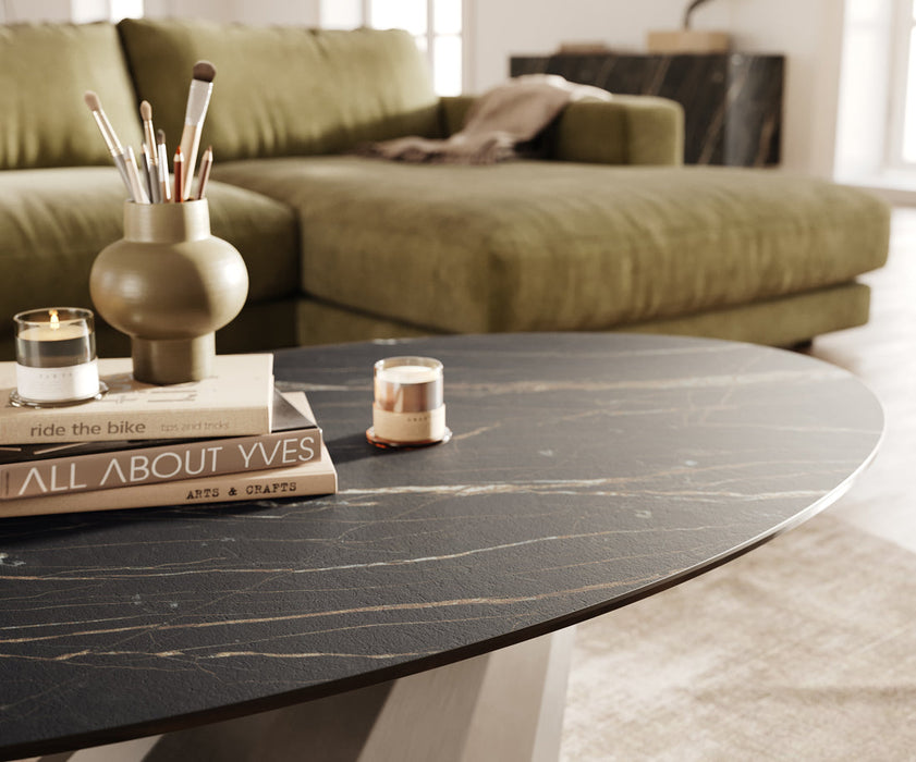 Oval Coffee Table Aurora 140x80cm Ceramic Noir Desir Brown Parabi Frame Stainless Steel Silver