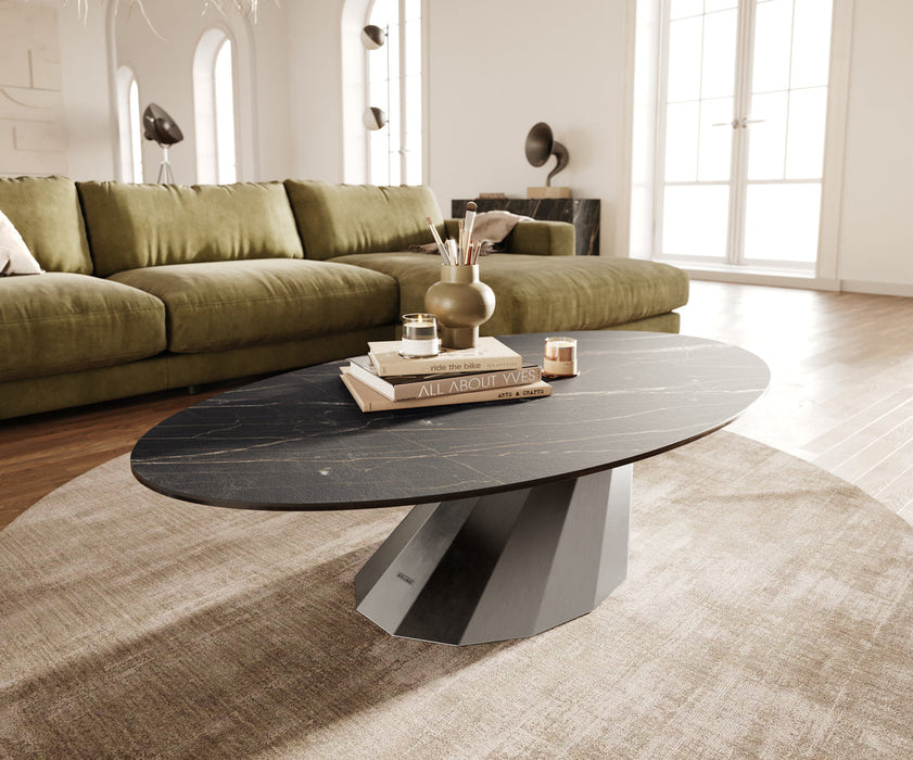 Oval Coffee Table Aurora 140x80cm Ceramic Noir Desir Brown Parabi Frame Stainless Steel Silver