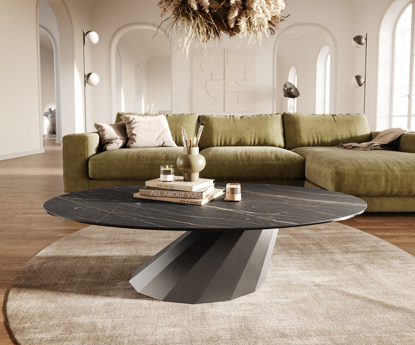 Oval Coffee Table Aurora 140x80cm Ceramic Noir Desir Brown Parabi Frame Stainless Steel Silver