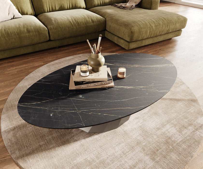 Oval Coffee Table Aurora 140x80cm Ceramic Noir Desir Brown Parabi Frame Stainless Steel Silver