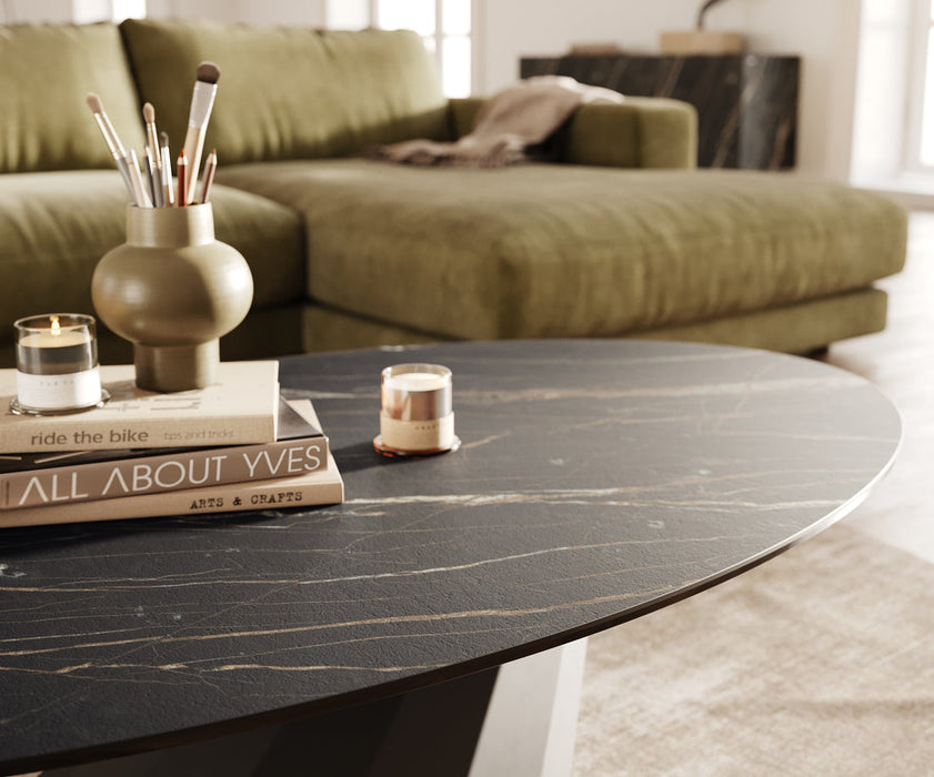 Oval Coffee Table Aurora 140x80cm Ceramic Noir Desir Brown Parabi Frame Metal Black