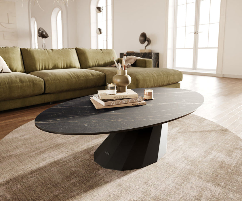 Oval Coffee Table Aurora 140x80cm Ceramic Noir Desir Brown Parabi Frame Metal Black