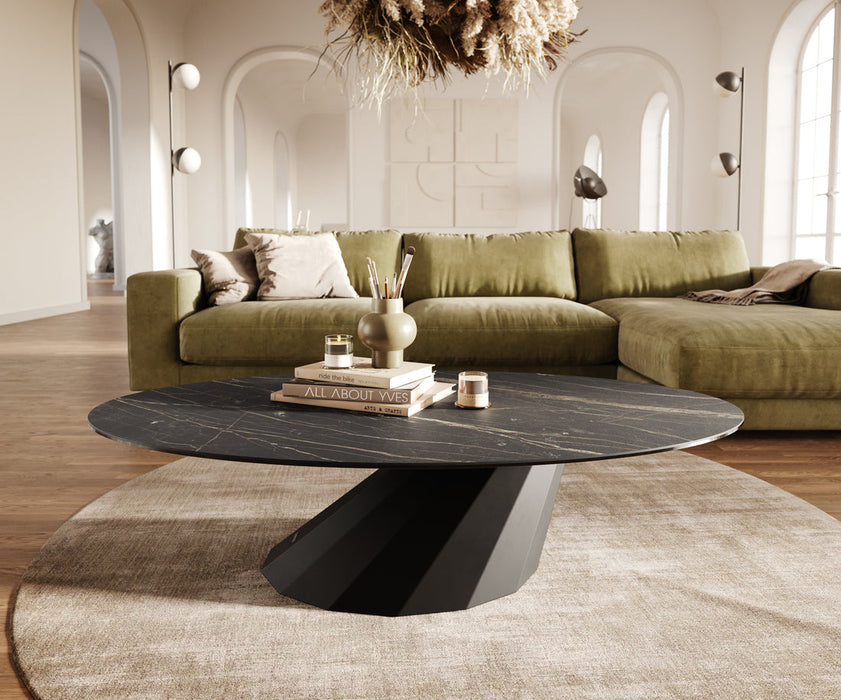 Oval Coffee Table Aurora 140x80cm Ceramic Noir Desir Brown Parabi Frame Metal Black