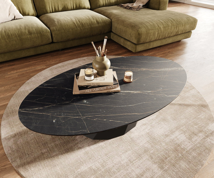 Oval Coffee Table Aurora 140x80cm Ceramic Noir Desir Brown Parabi Frame Metal Black