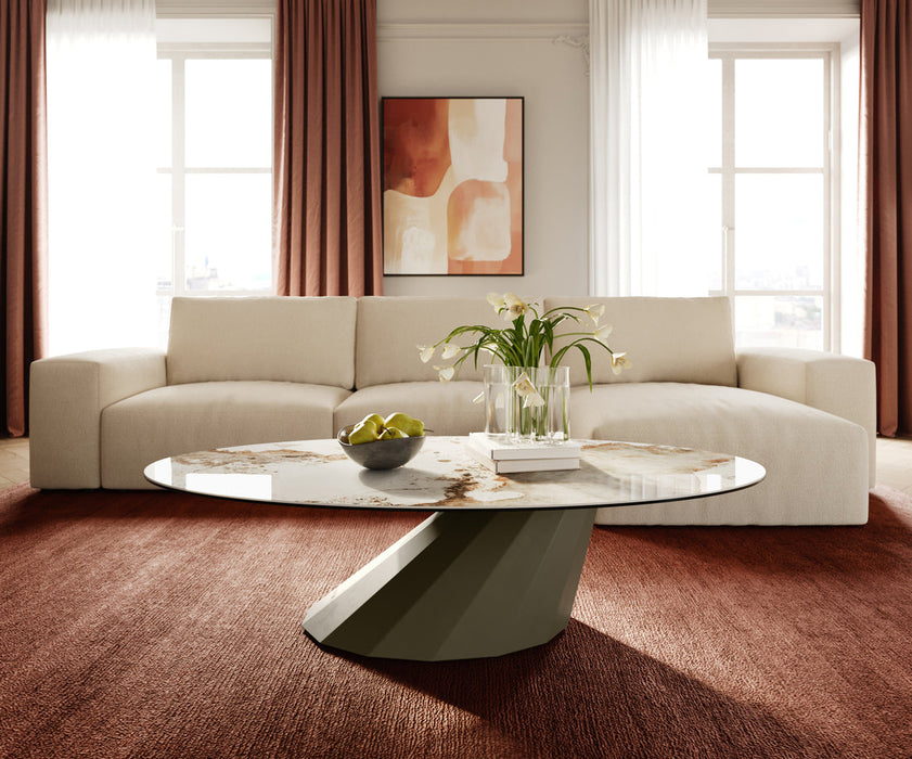Oval Coffee Table Aurora 140x80cm Ceramic Minas Melange Beige Parabi Frame Metal Titanium