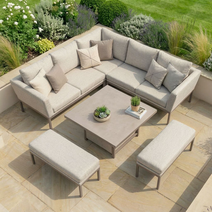 Outdoor Fabric Pulse Square Corner Dining Set with Rising Table
