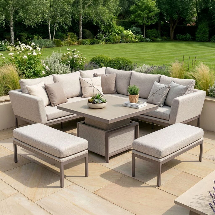 Outdoor Fabric Pulse Square Corner Dining Set with Rising Table