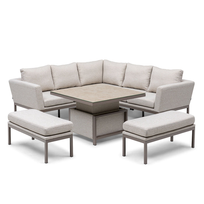 Outdoor Fabric Pulse Square Corner Dining Set with Rising Table
