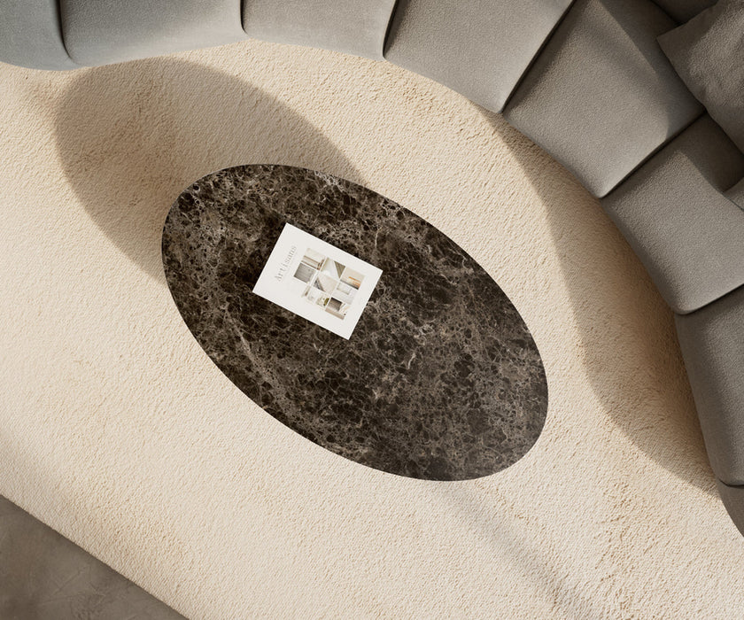 Oval Coffee Table Aurora 140x80cm Ceramic Emperador Extra Lucidato Parabi Frame Stainless Steel Silver