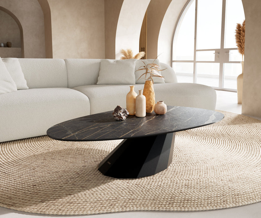 Oval Coffee Table Aurora 140x75cm Ceramic Noir Desir Brown Parabi Frame Metal Black