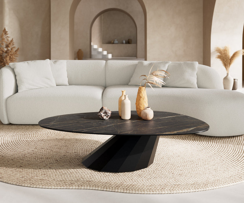 Oval Coffee Table Aurora 140x75cm Ceramic Noir Desir Brown Parabi Frame Metal Black