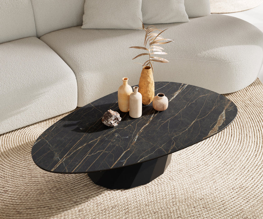 Oval Coffee Table Aurora 140x75cm Ceramic Noir Desir Brown Parabi Frame Metal Black