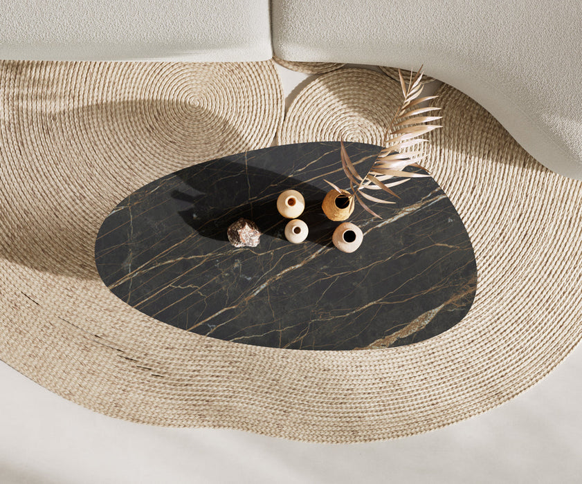 Oval Coffee Table Aurora 140x75cm Ceramic Noir Desir Brown Parabi Frame Metal Black