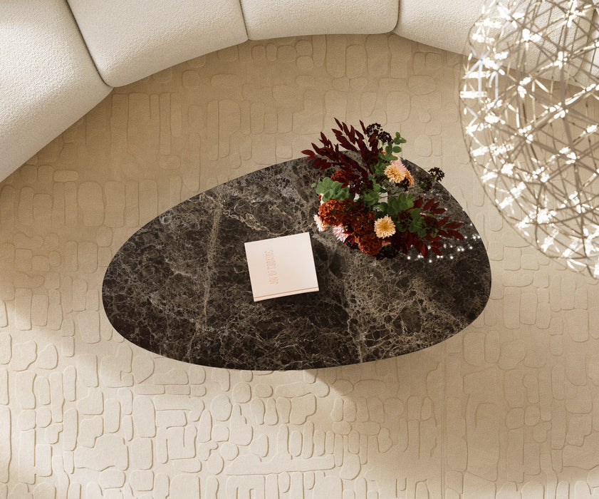 Oval Coffee Table Aurora 140x75cm Ceramic Emperador Extra Lucidato Parabi Frame Metal Titanium