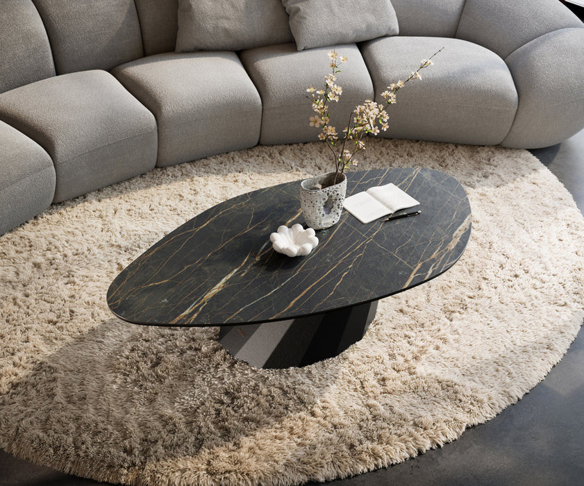 Coffee Table Aurora 140x76cm Ceramic Noir Desir Brown Parabi Frame Metal Black