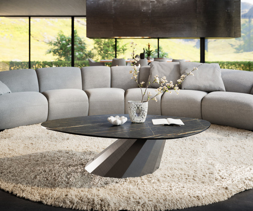 Coffee Table Aurora 140x76cm Ceramic Noir Desir Brown Parabi Frame Metal Silver