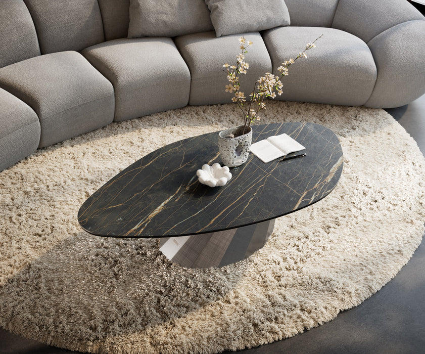 Coffee Table Aurora 140x76cm Ceramic Noir Desir Brown Parabi Frame Metal Silver