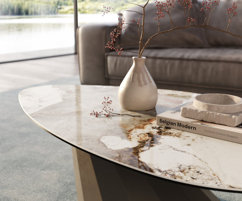 Coffee Table Aurora 140x76cm Ceramic Minas Melange Beige Parabi Frame Metal Titanium