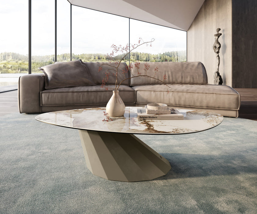 Coffee Table Aurora 140x76cm Ceramic Minas Melange Beige Parabi Frame Metal Titanium