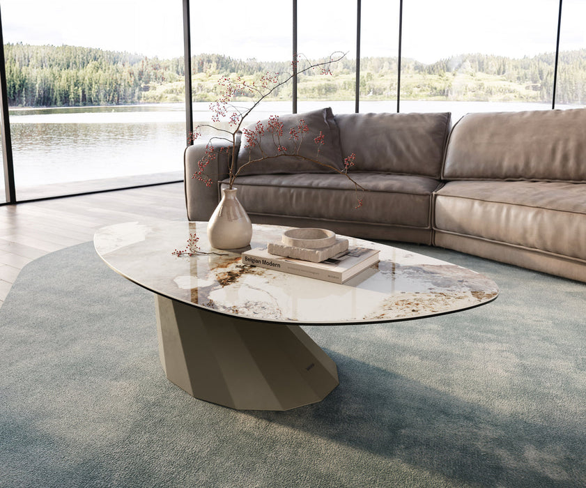Coffee Table Aurora 140x76cm Ceramic Minas Melange Beige Parabi Frame Metal Titanium