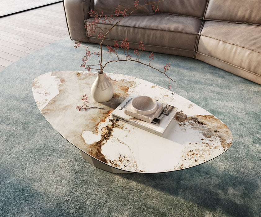Coffee Table Aurora 140x76cm Ceramic Minas Melange Beige Parabi Frame Metal Titanium