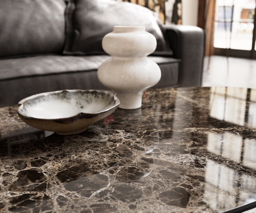 Coffee Table Aurora 140x76cm Ceramic Emperador Extra Lucidato Parabi Frame Metal Black