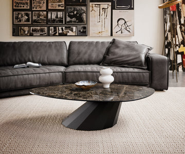 Coffee Table Aurora 140x76cm Ceramic Emperador Extra Lucidato Parabi Frame Metal Black