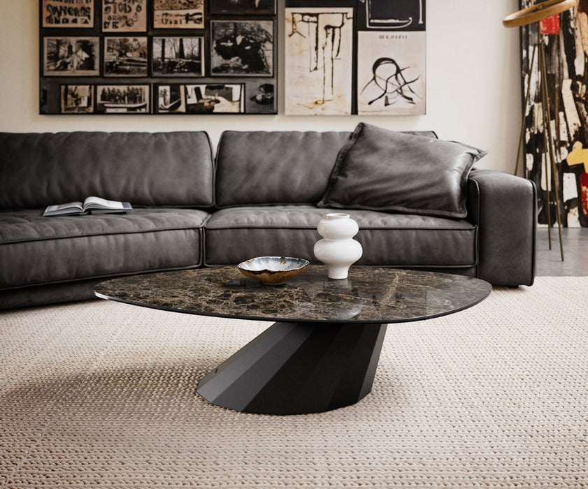 Coffee Table Aurora 140x76cm Ceramic Emperador Extra Lucidato Parabi Frame Metal Black